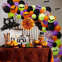 138pcs Halloween Balloon Garland Arch Kit - 12 10 5 Black Orange Purple Green Confetti Balloons