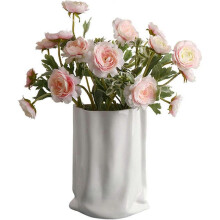 White Ceramic Modern Vase Crinkle Fold Paper Bag Handmade Ceramic Vase, Creative Flower Arrangement Ornaments