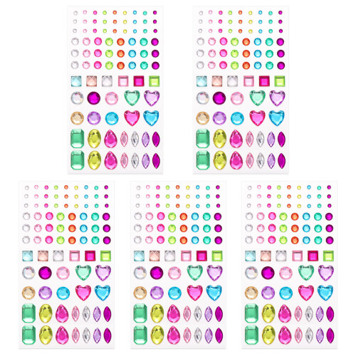 5 self-adhesive acrylic rhinestone sheets assorted colors shapes