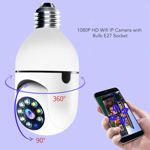 WiFi Lightbulb Security Camera 1080P Night Vision, 360 Degree E27 Base, Motion Detection, Two-Way Audio, Home Security 2