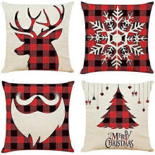4 Pack Pillowcase Christmas Decoration Sofa Pillow Cover Cotton Linen Pillow Square Cushion Cover