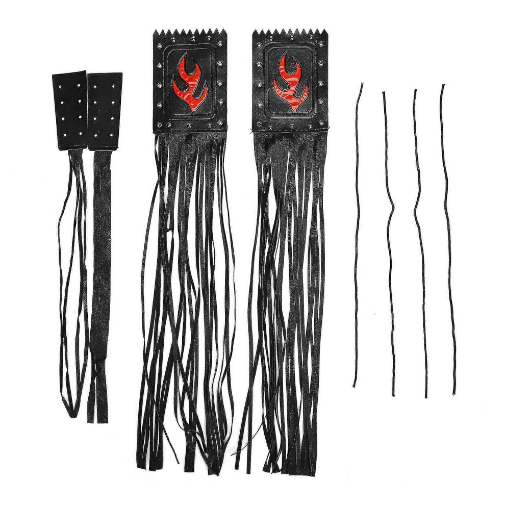 New 2Pcs Motorcycle Tassel Fringe Handlebars Hand Grip Lever Covers Pu Leather Mounting Straps Black 6935159262907