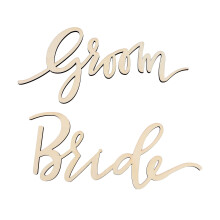 2Pcs Beige Wooden Bride Groom Chair Signs Wedding Chair Back Decor