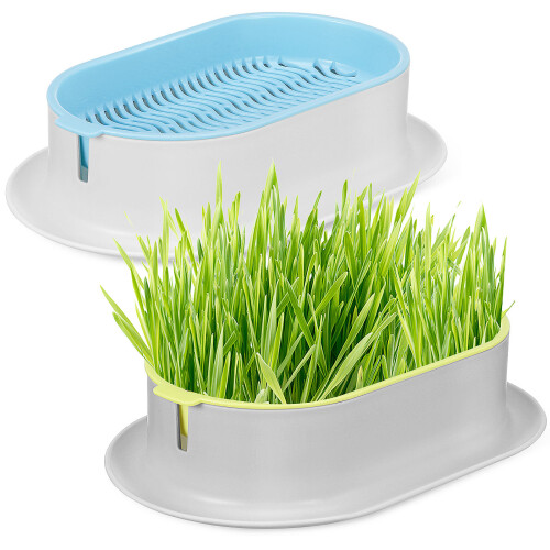 Cat Grass Planter Hydroponic White Plastic Stylish Design 2pcs 1