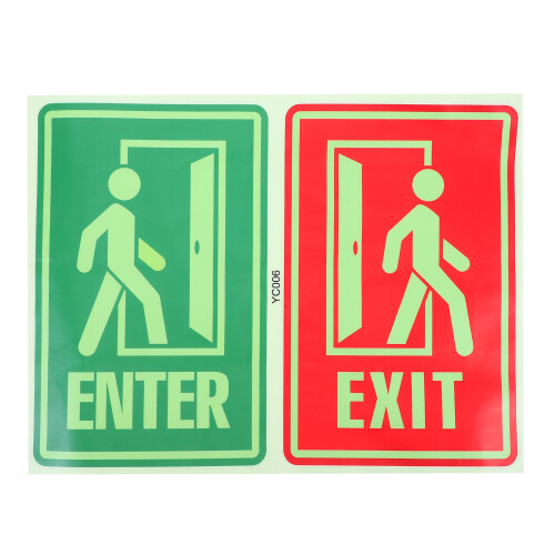 Glow In The Dark Exit Sign Sticker Self Adhesive Wall Decal 1 Set