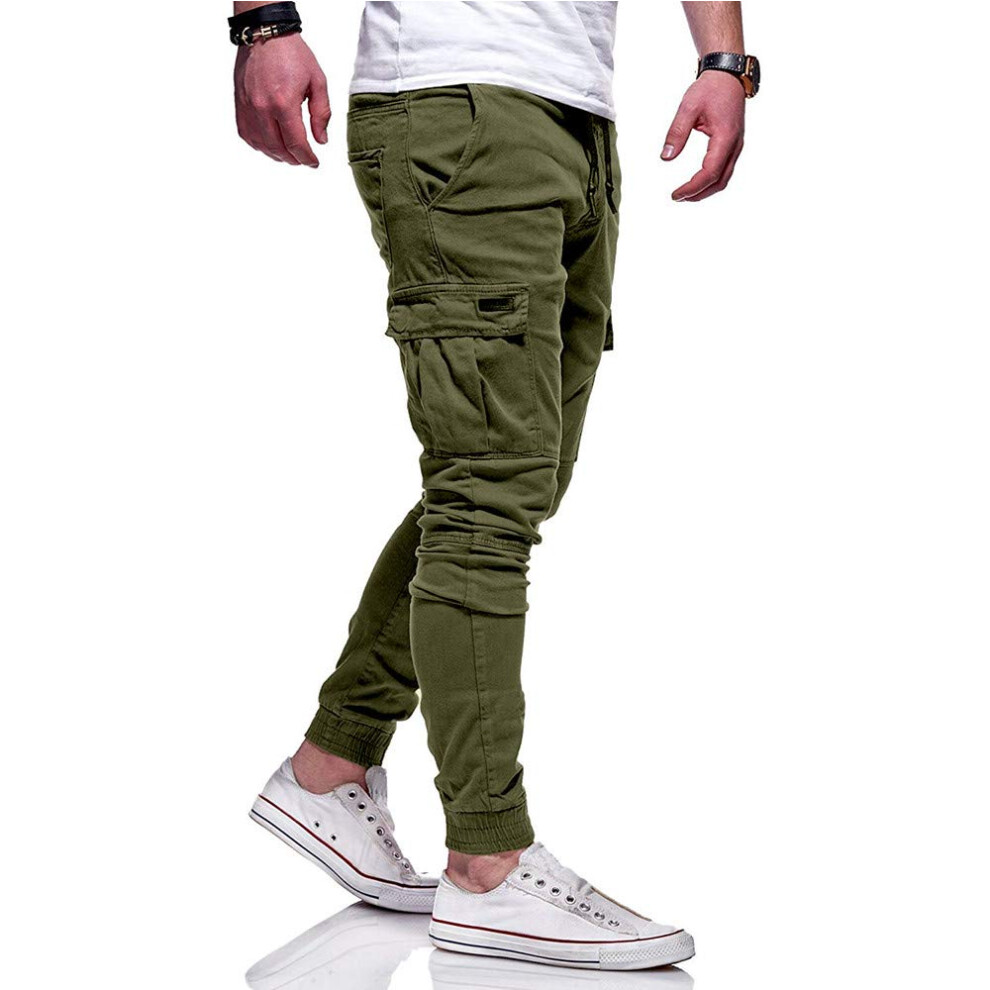 Mens Cargo Work Trousers Loose Fit Size L Army Green Lightweight Quick Dry Joggers Stretch Jeans Casual Combat Workwear 9393856886517