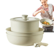 Non-Stick Cookware Set Panspots Cream White RV Kitchen With Removable Handle 8-Piece Frying Pan Set