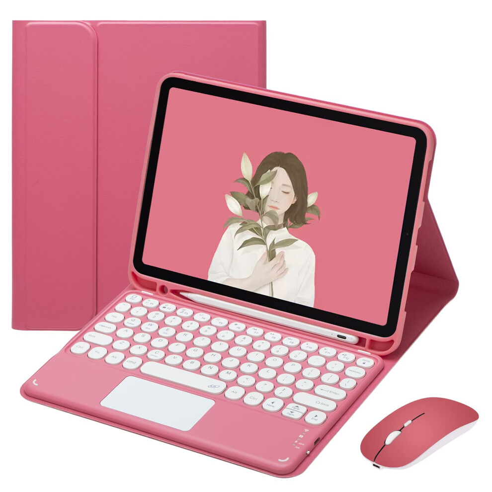 Keyboard Case Mouse For Ipad A16 2025 11-Inch / Ipad 10Th Gen 2022 10.9-Inch, Detachable Touchpad Keyboard, Dark/Pink 9016109010599