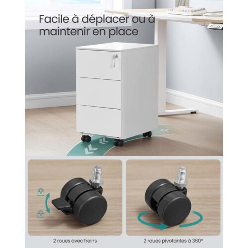 Caixa de escritório - HELLOSHOP26 - 3 gavetas - Com fecho - Móvel - Branco mate 2
