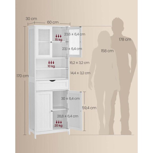 Meuble de salle de bain - HELLOSHOP26 - 30 x 60 x 170 cm - Blanc - MDF - Éclairage intégré 2