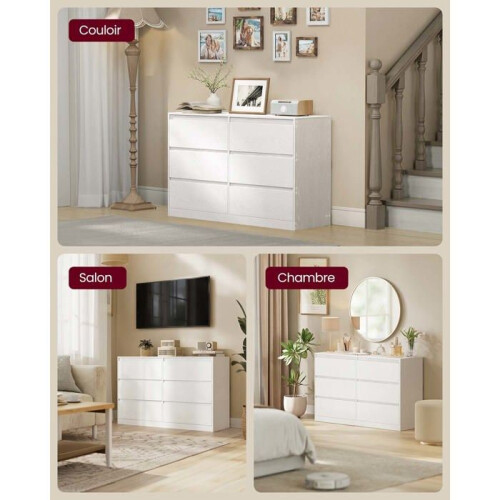 Commode - HELLOSHOP26 - 6 tiroirs - Blanc - 40 x 119,4 x 75 cm - Meuble de rangement 2