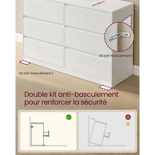 Commode - HELLOSHOP26 - 6 tiroirs - Blanc - 40 x 119,4 x 75 cm - Meuble de rangement 1