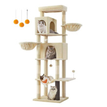 Arranha-céu para gatos - HELLOSHOP26 - 190,7 cm - Bege - Multinível - Com dispositivo anti-tombamento