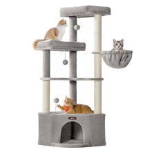 Kattenboom - HELLOSHOP26 - 48,5 x 48,5 x 140,7 cm - Grijs - Niche en hangmat inbegrepen - Kantelbeveiliging