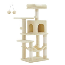 Árvore de gato - HELLOSHOP26 - 143 cm - Cinza bege - 2 plataformas - Rede de tecido pelúcia