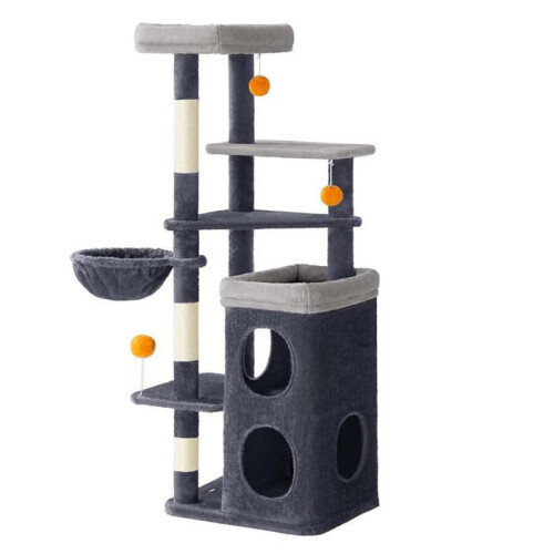 Kratzbaum - HELLOSHOP26 - 152 cm - 2 Nischen - 3 Plüschbälle - Spanplatten