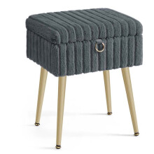 Pufe de penteadeira - HELLOSHOP26 - 30 x 40 x 50 cm - Veludo cinza - Armazenamento integrado - Carga 200 kg