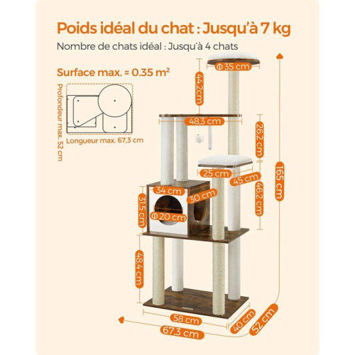 Albero per gatti - HELLOSHOP26 - 165 cm - 5 grattatoi - Cuscini lavabili - Design moderno 2
