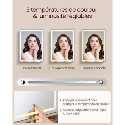 Coiffeuse - HELLOSHOP26 - LIRY - Miroir avec éclairage - 2 tiroirs - Style rustique 2