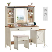 Coiffeuse - HELLOSHOP26 - LIRY - Miroir avec éclairage - 2 tiroirs - Style rustique