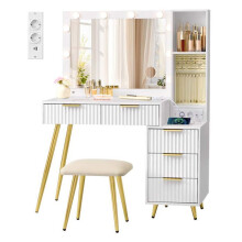 Coiffeuse - HELLOSHOP26 - Néo-luxe - Miroir avec 10 ampoules - 5 tiroirs - Multiprise intégrée