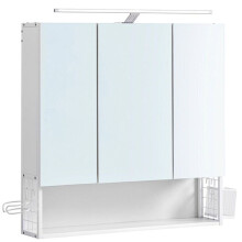 Wandkast - HELLOSHOP26 - 14,5 x 70 x 70 cm - Ingebouwde spiegel - LED-verlichting - Praktische opslag