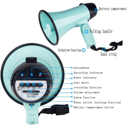 Megaphones Portable Referee Handheld Megaphone With Adjustable Volume Control, Foldable Handle, Bullhorn Speaker, Blue 1