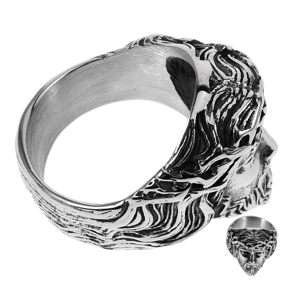Photos - Ring Silver Stainless Steel Vintage Jesus  for Men Finger Decor