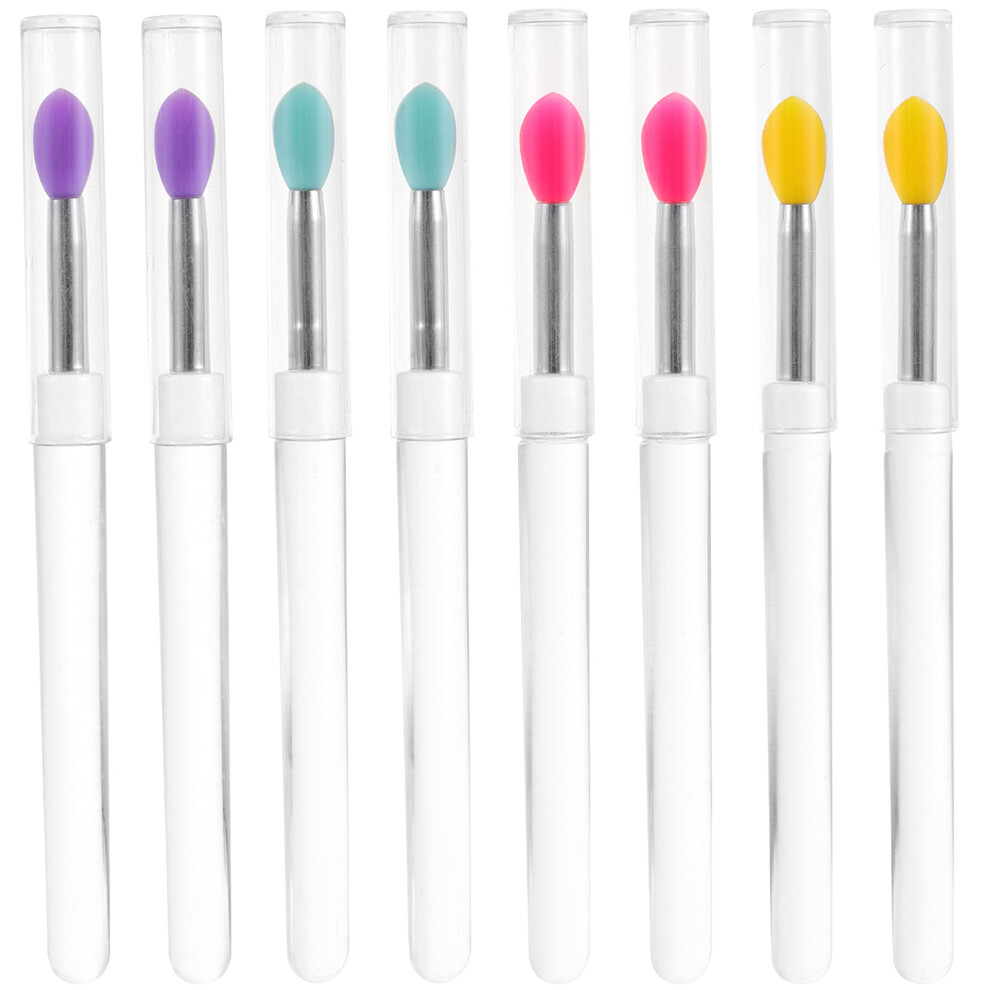 Aboofan 8Pcs Silicone Lip Brushes With Caps, Clear Compact Handles