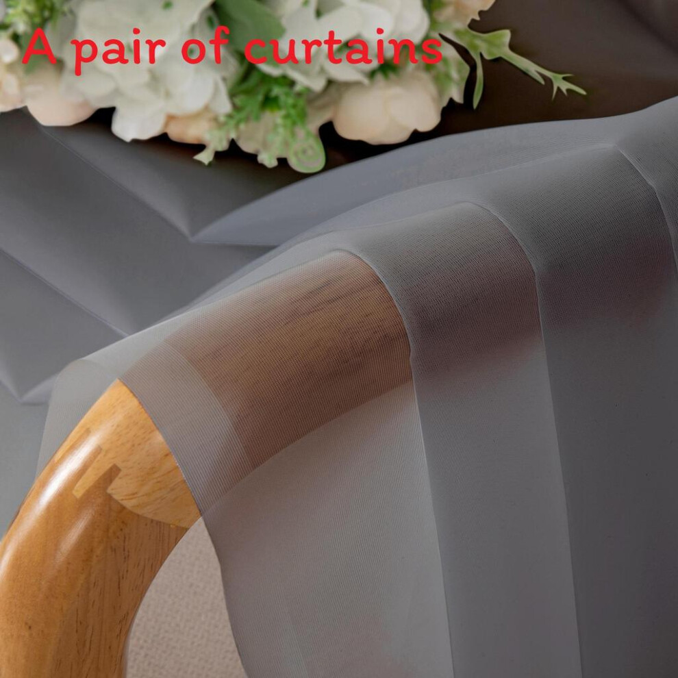 (Gray, 106x36cm) Solid Polyester Color Translucent Curtain Pair For Modern Living Dining Room And-image-OPC-PKNZ65N-NEW