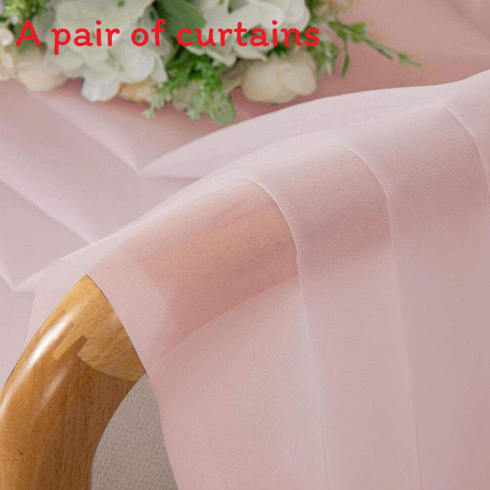 (Pink, 106x91cm) Solid Polyester Color Translucent Curtain Pair For Modern Living Dining Room And-image-OPC-PKNZ66Z-NEW