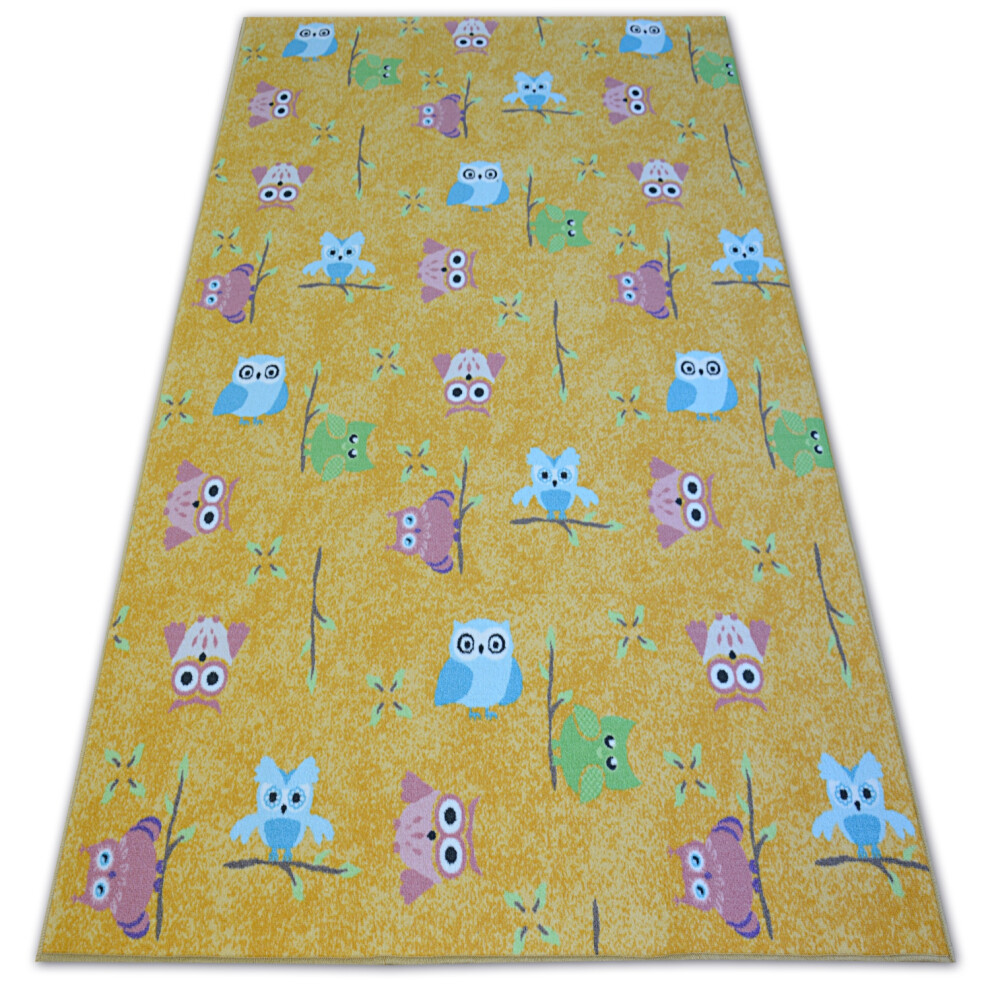 Fitted Carpet For Kids Owls 100X250 Cm Yellow Rugsx