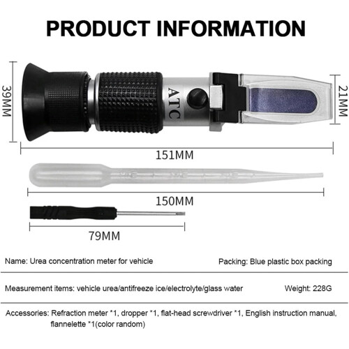 Automotive Antifreeze Refractometer For DEF Urea Fluid Testing Handheld ATC Detector Battery Free Solid Lightweight 2