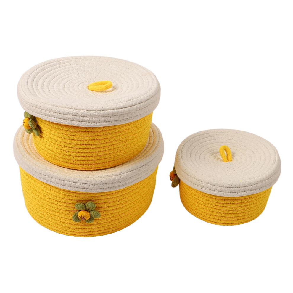 3Pcs Cotton Rope Storage Baskets Bright Color, 21-30cm, Yellow-image-OPC-PKNZFP2-NEW