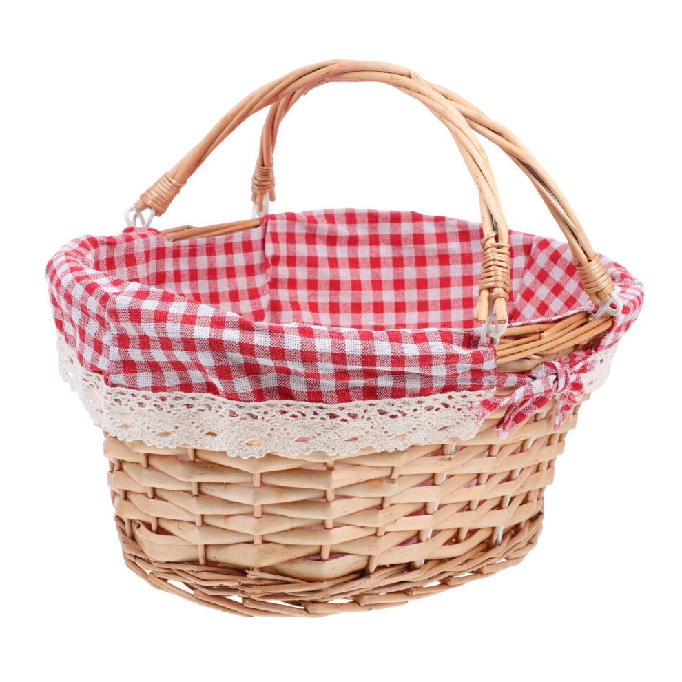 Red Weaving Picnic Basket With Handle Multi Purpose Storage For Fruits Vegetables Outdoor Picnics Home Organization