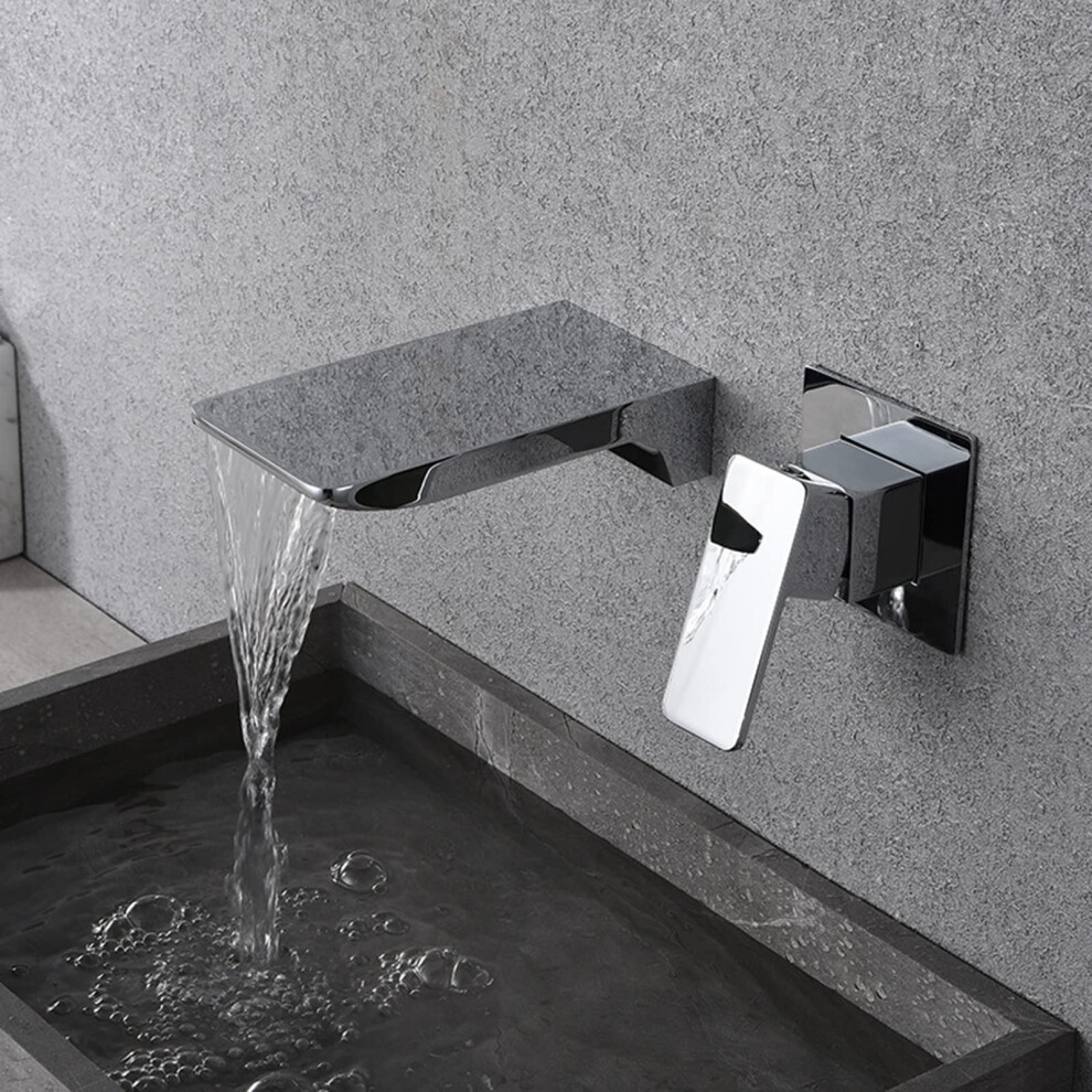 Wall Mounted Waterfall Mixer G1/2 Inlet, Single Lever Basin Tap, Brass Concealed Tap, Chrome Finish 9354506863838