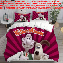 (Rose Red, Single(135x200cm)) Wallace Gromit Pattern Print Duvet Cover Pillowcase Set Bedding Gift Bedroom