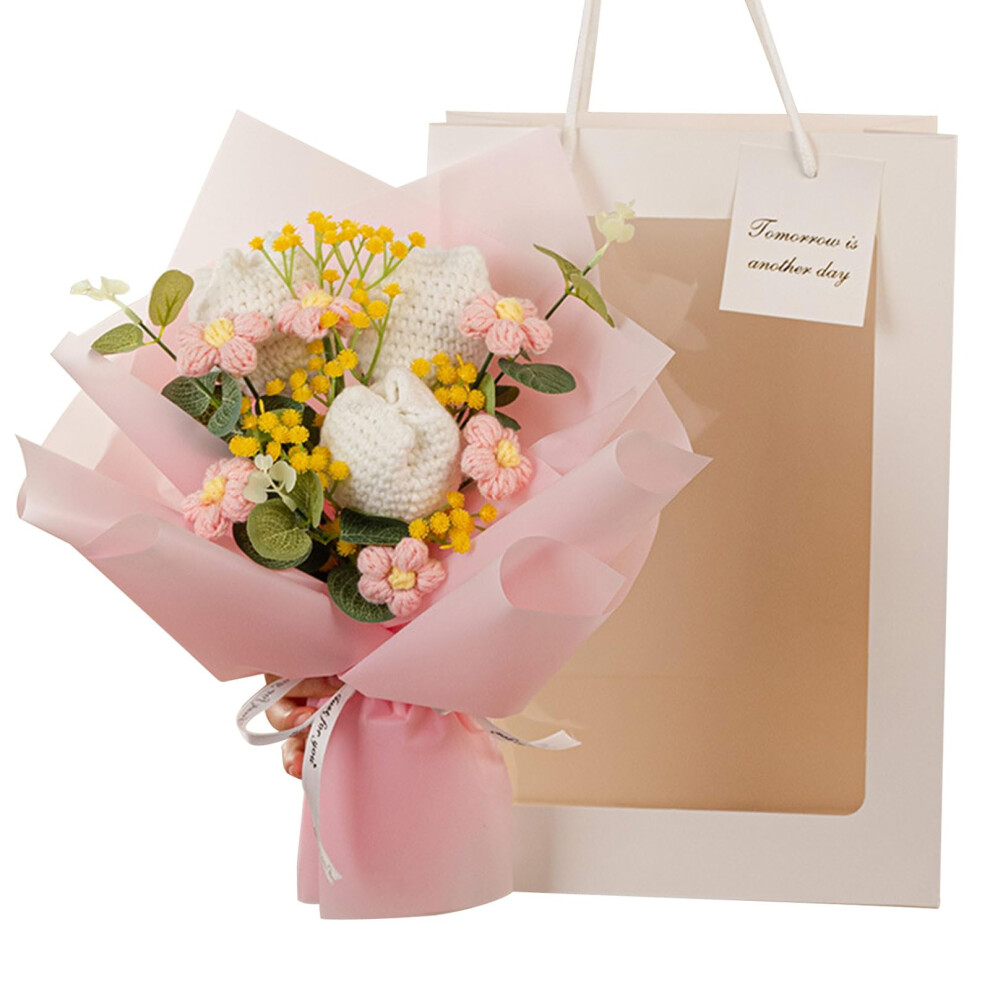 Creative Knitted Flowers Bouquet Handcrafted Yarn Floral Arrangement for Birthdays and Holidays Handmade Gift-image-OPC-PKNZZ6K-NEW