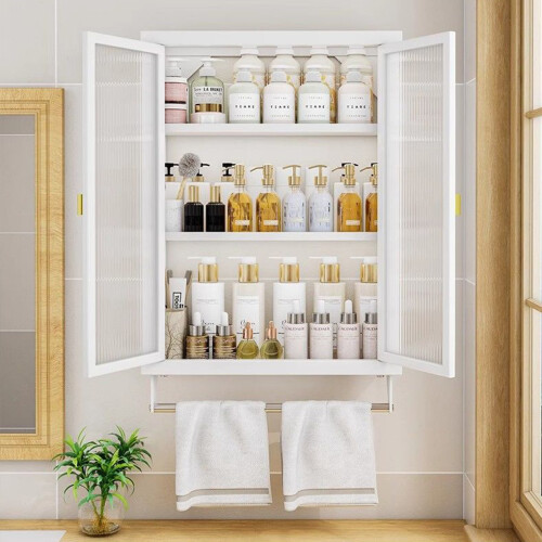 (white, two layers) Non Perforated Wall Storage Cabinet Upgraded Large Space Stable 1