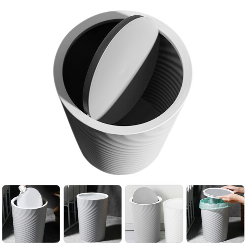 Swing Lid Trash Can Round Plastic Grey 1pack For Bedroom 1