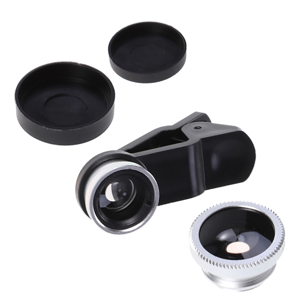 3 In Fisheye Wide Angle Macro Lens Set Phone Camera Lenses Kit Clip Silver 3253292587583