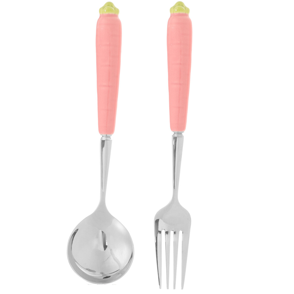 2 Pcs Cartoon Fork Spoon Child Work Cute Forks Kids Metal Cutlery Iplusmile
