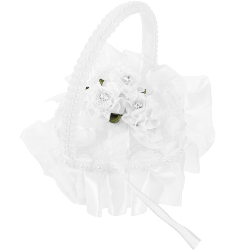 heart-shaped lace wedding ring pillow with handle 2