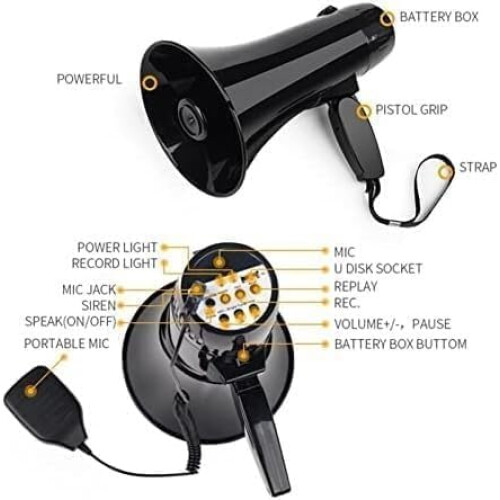 Amplifier With Adjustable Volume Control And USB Recording Speaker With Microphone Plastic Lightweight Black No Battery 1