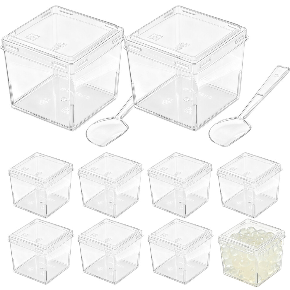 Raindrops 20 Clear Pudding Jelly Cups Square With Lids And Spoons-image-OPC-PKP5R9Q-NEW