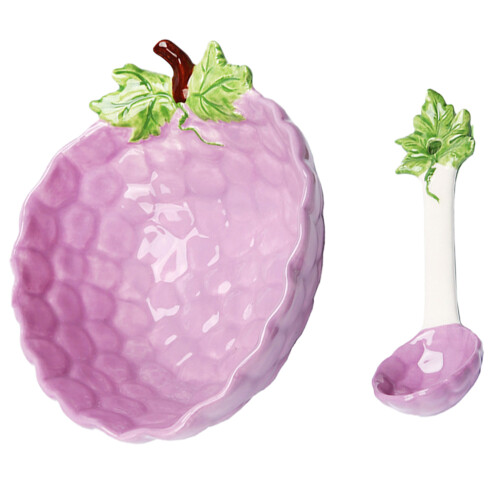 Grape Design Ceramic Bowl 300ml with Spoon