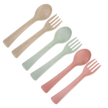 1 Set6pcs Wheat Straw Fiber Forks Spoons Kids Tableware