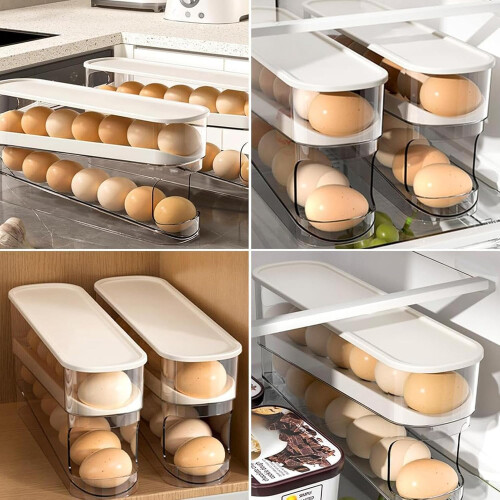 Egg Organizer Refrigerator Auto-Rolling Egg Dispenser Large Capacity Kitchen Storage Pantry Freezer Camping 2