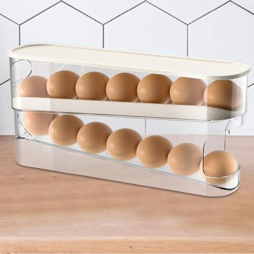 Egg Organizer Refrigerator Auto-Rolling Egg Dispenser Large Capacity Kitchen Storage Pantry Freezer Camping 1