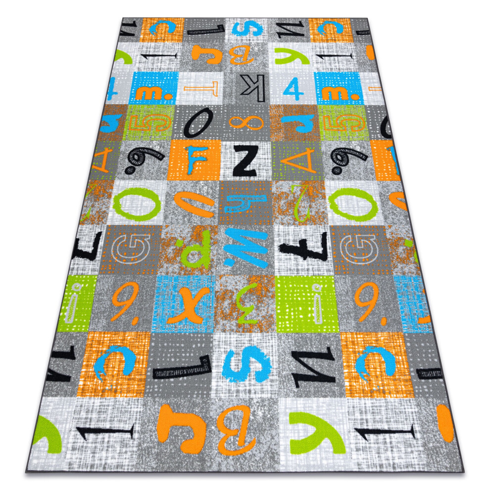 Carpet For Kids Jumpy Patchwork, Letters, Numbers Grey / Orange / Blue 100X150 Cm Multicoloured Rugsx